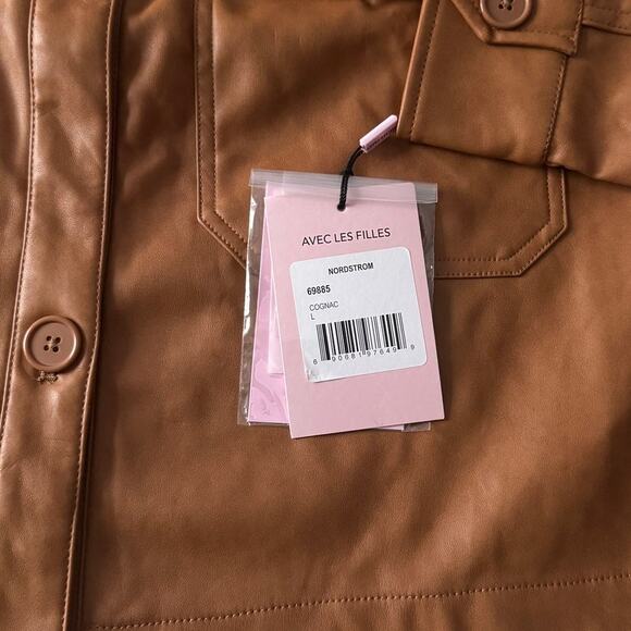 New Avec Les Filles Faux Leather Shacket in Cognac Women's Size L - Picture 5 of 8
